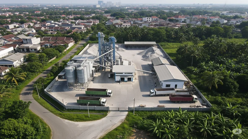buatkan gambar foto proses pemadatan aspal yang sedang dilakukan oleh kontraktor jalan professional di Indonesia. Buat angle fotonya terlihat diambil dari jarak yang dekat dan buat aspek rasionya 4:3. Buat fotonya terkesan realistis dan logis. Pabrik Aspal Cirebon