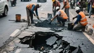 Perbaikan striping jalan aspal