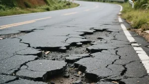 penggunaan material dengan kualitas buruk yang menyebabkan striping jalan aspal